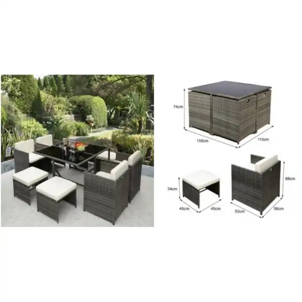 8 Cube Garden Grey Rattan Dining Set