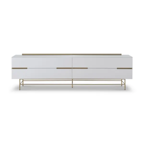 Alberto Four Drawer Low Sideboard White And Brass