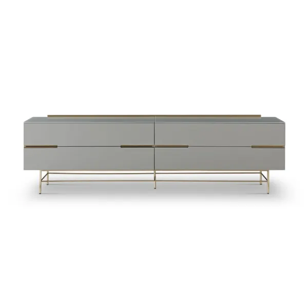 Alberto Four Drawer Low Sideboard Grey And Brass