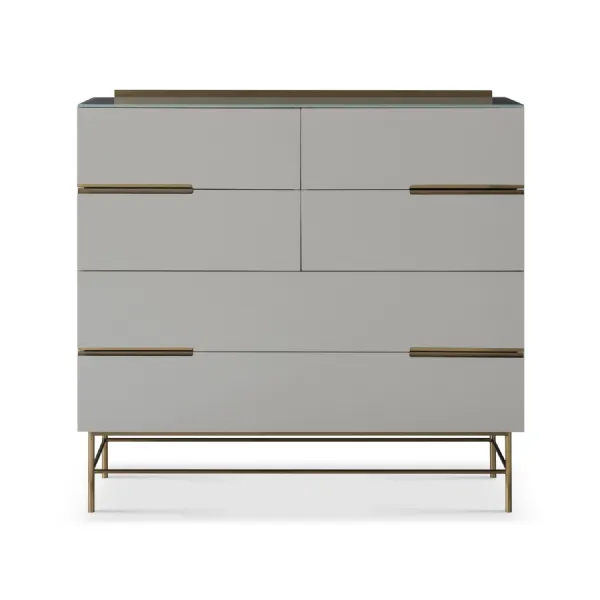 Alberto Six Drawer Wide Chest Grey And Brass