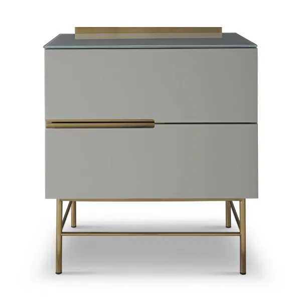 Alberto Two Drawer Narrow Chest Grey And Brass