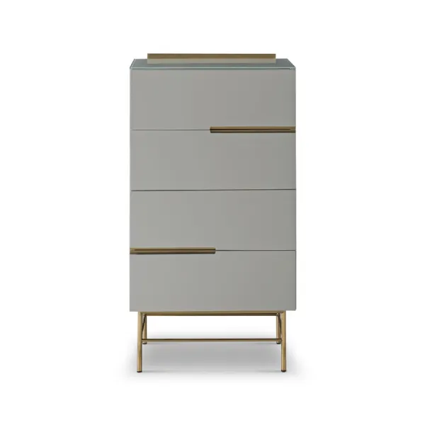 Alberto Four Drawer Narrow Chest Grey And Brass