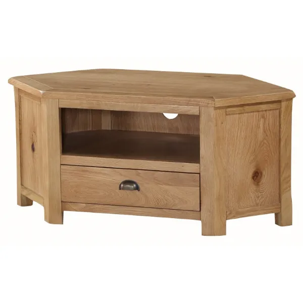 Rustic Solid Oak Corner TV Unit