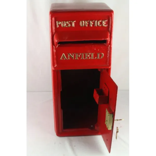 Traditional Red Cast Iron and Steel Anfield Post Box with Lock 57cm