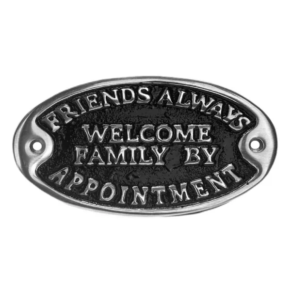 Friends Always Welcome Sign Polished Aluminium 17cm