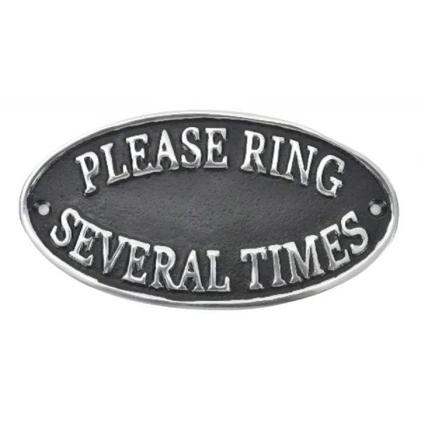 Please Ring Several Times Sign Polished Aluminium 17cm