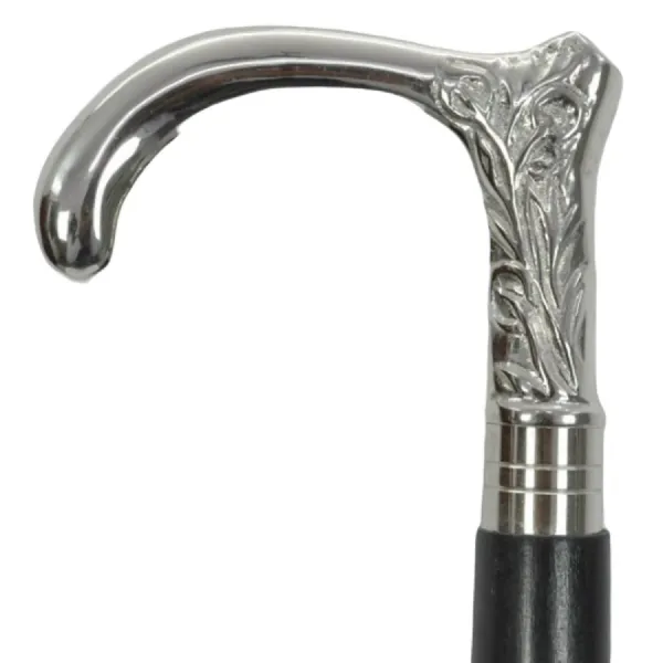 Nickel Finish Engraved Flower Swagger Cane Walking Stick 95cm