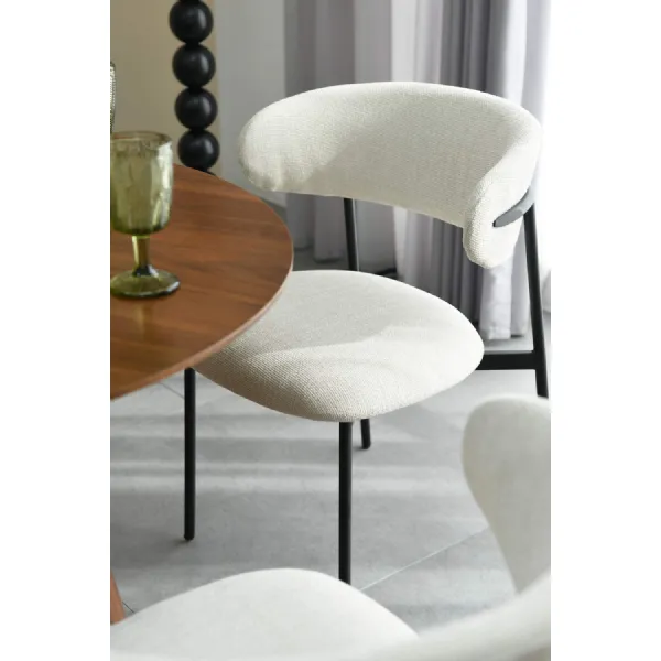 Natural Linen Effect Fabric Curve Back Art Deco Dining Chair