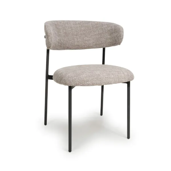 Angled Deco Style Tweed Oatmeal Fabric Dining Chair