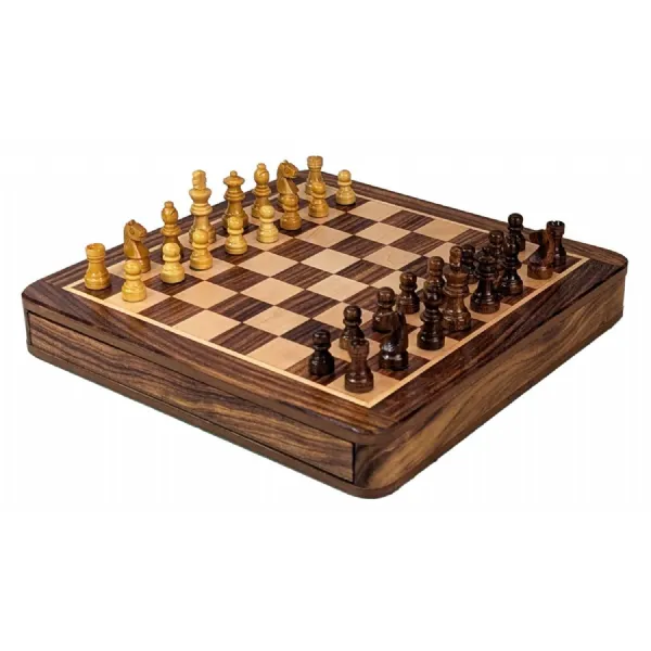 Square Magnetic Chess Foamed Tray Inside Sheesham Wood 25cm