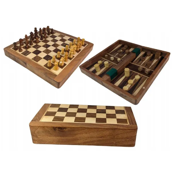 Chess And Backgammon Magnetic Sheesham Wood 25.5cm