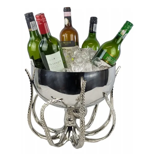 Modern Silver Nickel Plated Octopus Base Ice Bucket for 6 to 8 Bottles 33cm