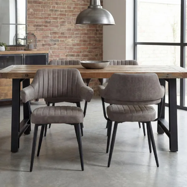 Mid Century Grey Leather Effect Fabric Dining Chair