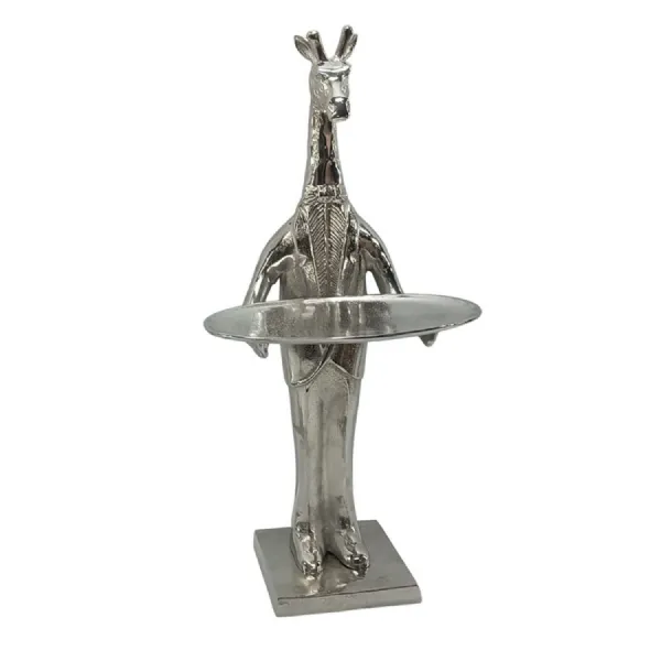 Giraffe With Plate 50cm Nickel Plated Aluminium