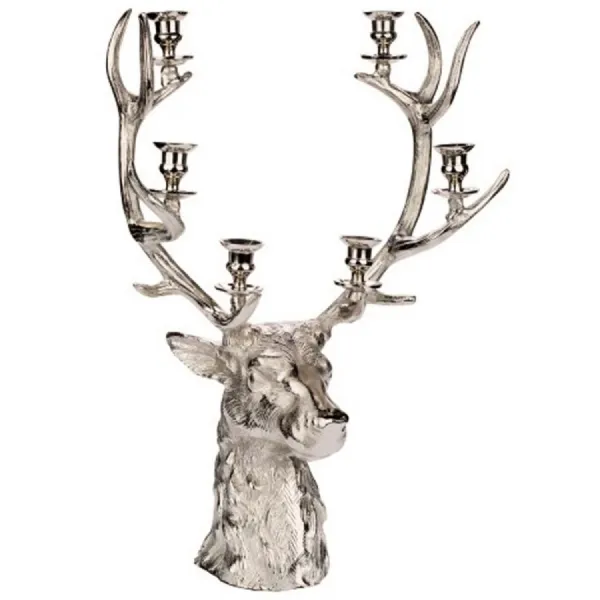 Modern Silver Nickel Plated Aluminium Stag Head 6 Tier Candle Holder 60cm