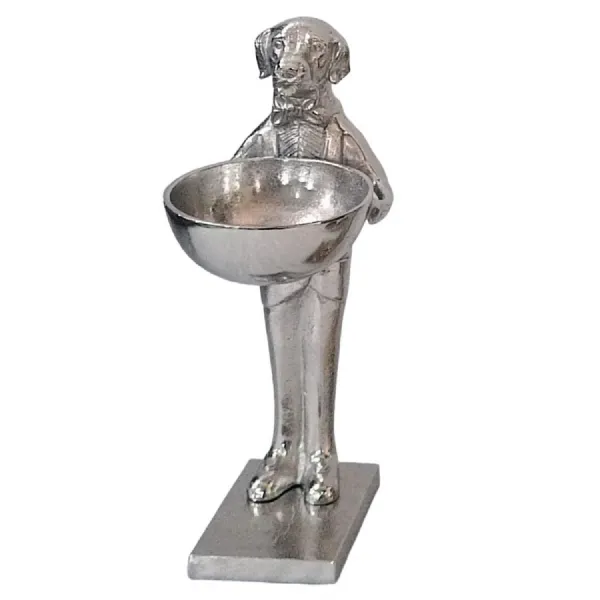 Dog With Bowl 46cm Nickel Plated Aluminium