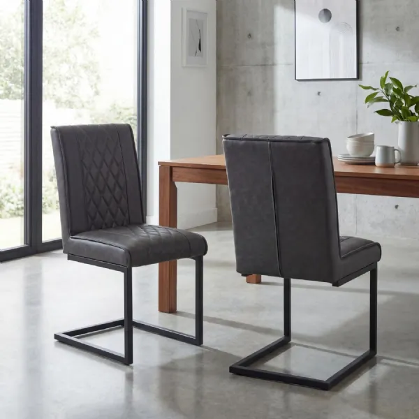 Dark Grey Leather Effect Cantilever Dining Chair
