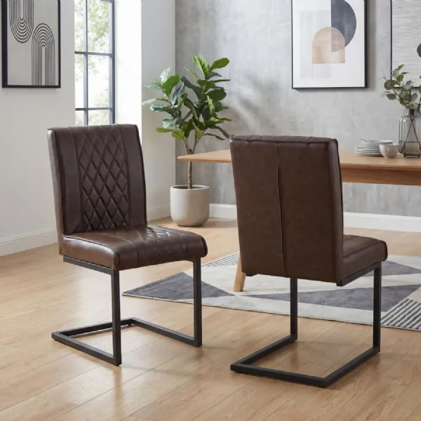 Brown Leather Effect Cantilever Dining Chair