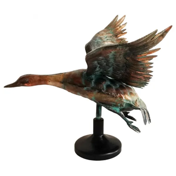 Rustic Aged Copper Verdigris Flying Duck Iron Statue 63.5cm