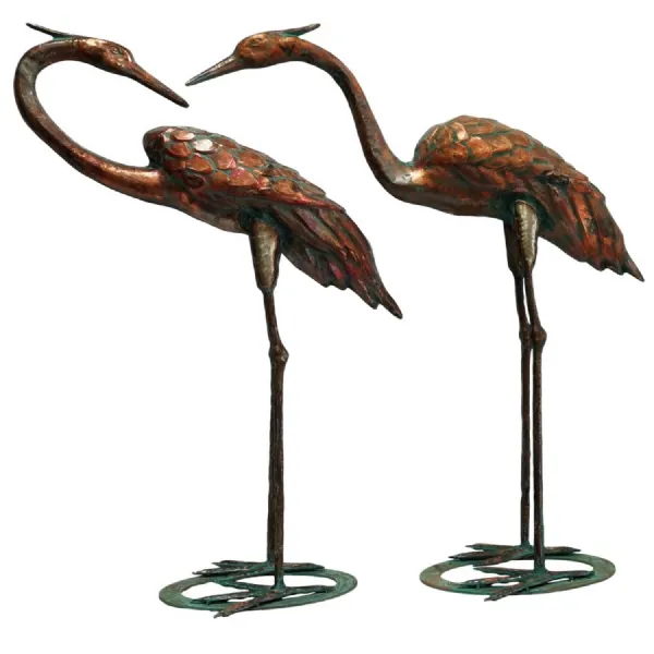 Modern Aged Copper Verdigris Set of 2 Crane Statues 77.5cm