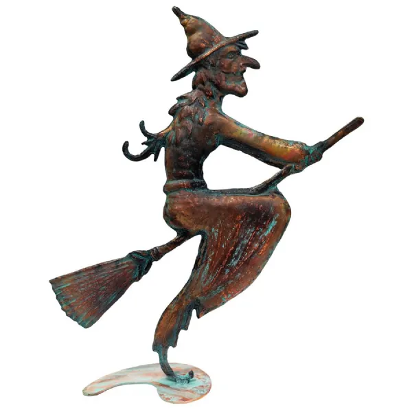 62cm Aged Copper Verdigris Finish Witch On Heavy Metal Base