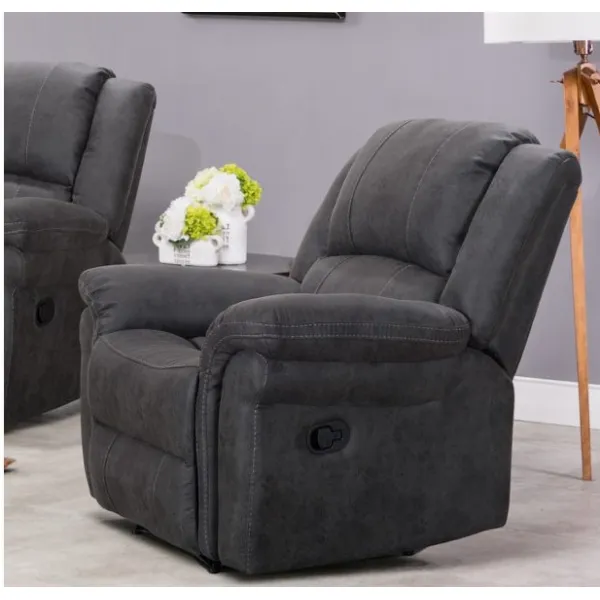 Dark Grey Leather Air Fabric Manual Reclining Armchair