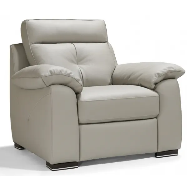 Moon Grey Italian Leather Armchair Fixed