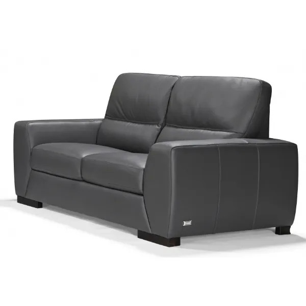 Moon Grey Italian Leather 2 Seater Sofa Fixed