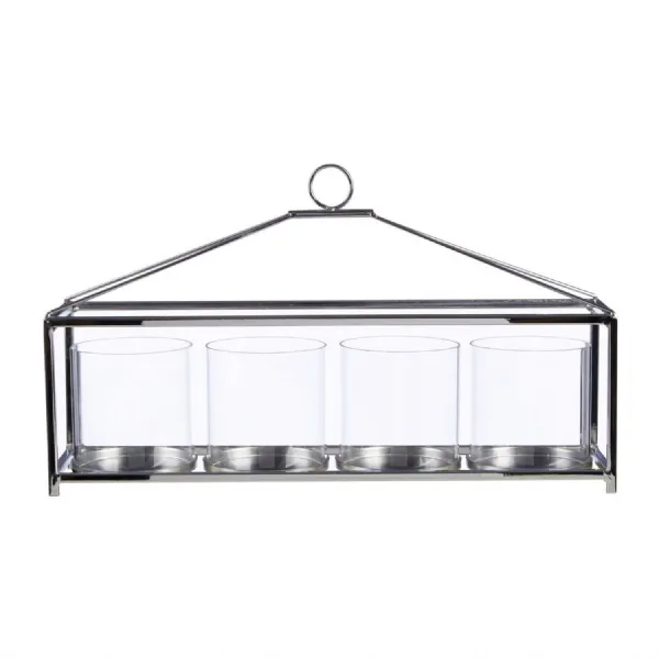 4 Light Long Candle Holder in Glass Silver