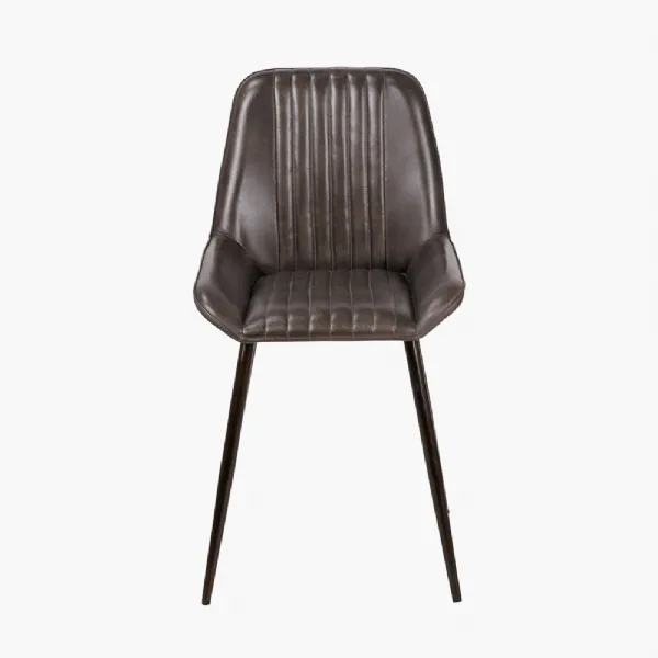 Angelo Peppercorn Leather and Bronze Metal Retro Dining Chair