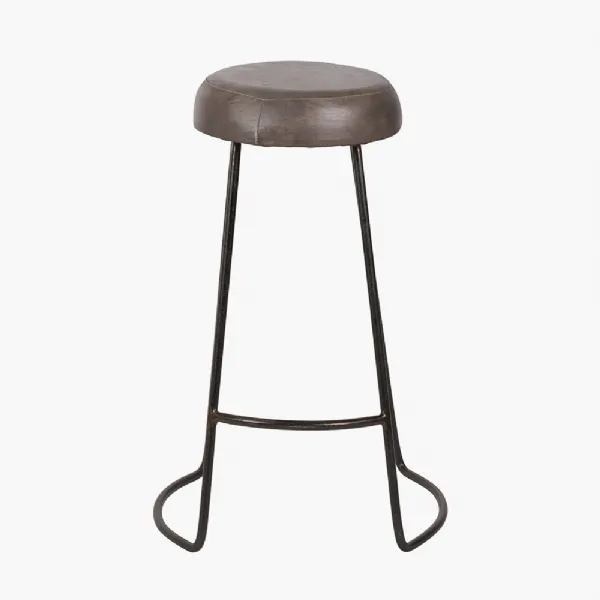 Cosimo Peppercorn Leather and Bronze Metal Bar Stool
