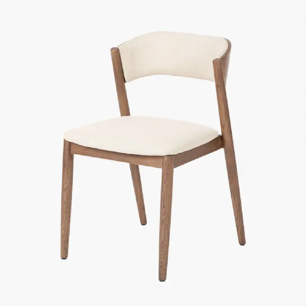 Natural Linen and Dark Ash Wood Curved Back Dining Chair