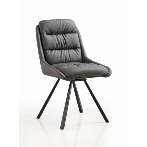 Grey Leather Effect Swivel Dining Chair with Black Legs