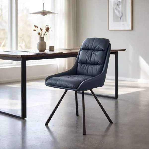 Midnight Blue Leather Effect Swivel Dining Chair Metal Legs