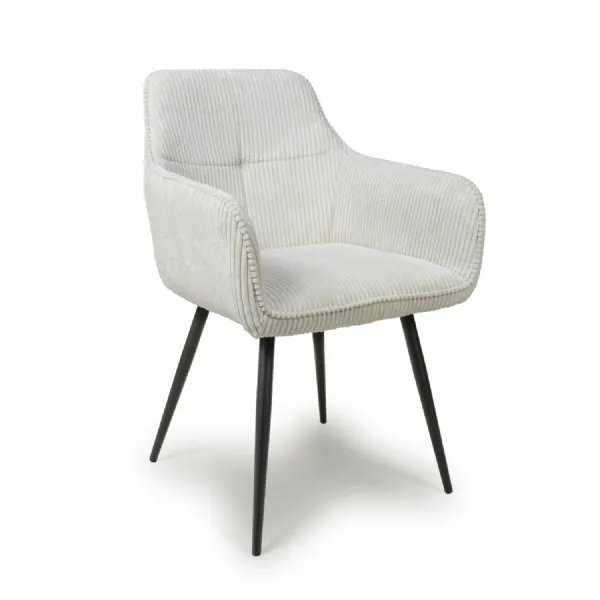 White Corduroy Fabric Curved Arm Dining Chair Metal Legs
