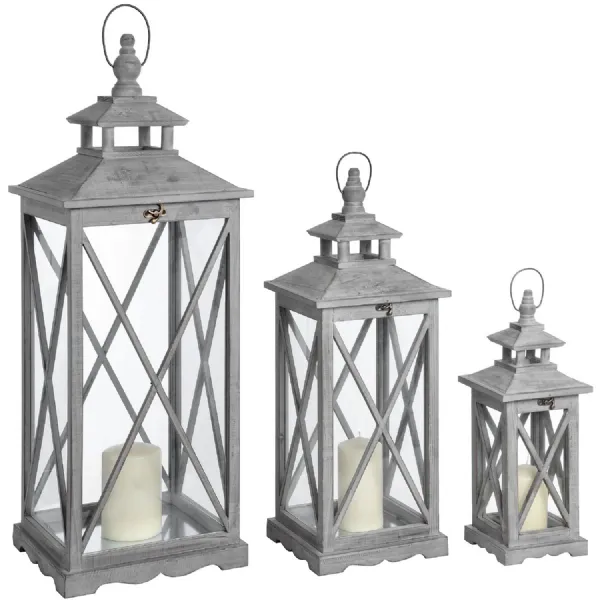 Washed Grey Wooden Pagoda Lanterns