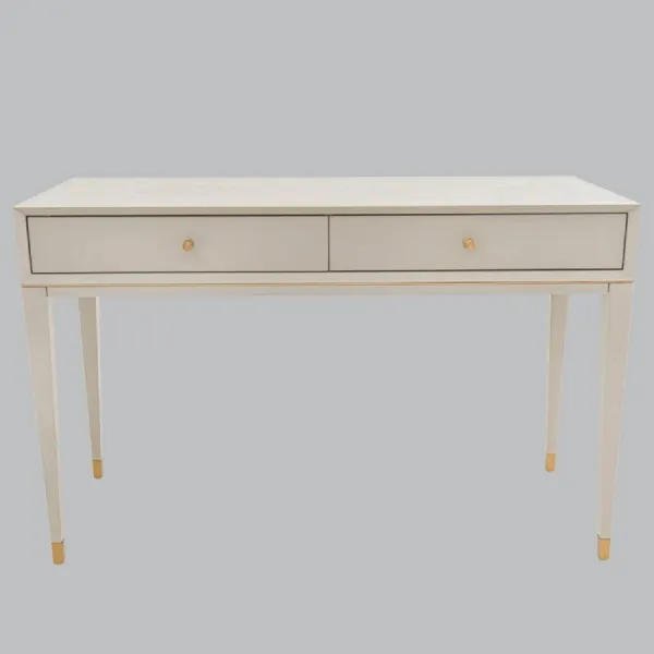 Ceramic Grey Wooden 2 Drawer Dressing Table Brass Trimmed