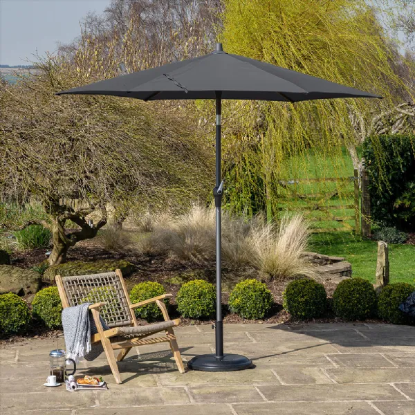 Grey Polyester 2.5m Round Outdoor Parasol