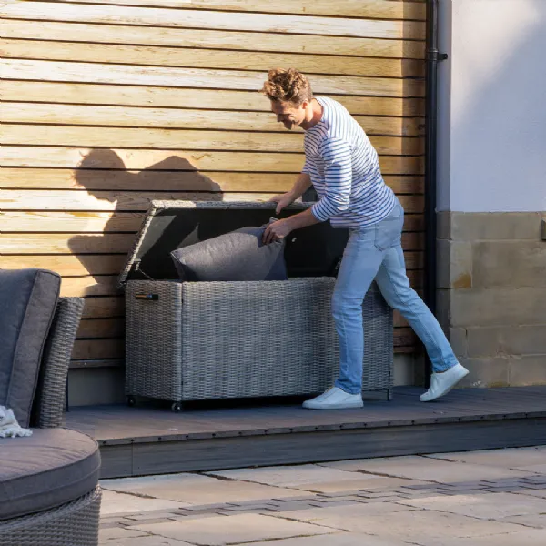Small Slate Grey Rattan Garden Cushion Storage Box