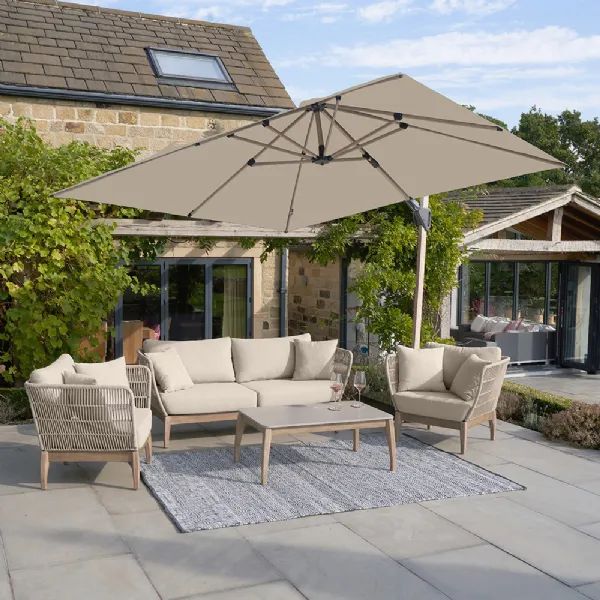 Champagne Fabric 3m Square Garden Cantilever Parasol
