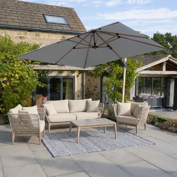 Grey Fabric 3m Square Garden Cantilever Parasol
