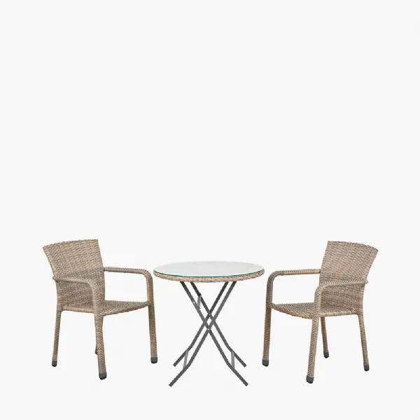 Tobs Outdoor Grey Synthetic Rattan Stackable Bistro Set
