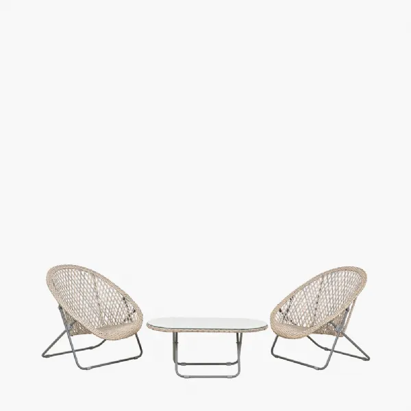 Tobs Outdoor Grey Foldable Loungers Set with Oval Table