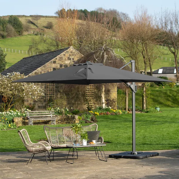 Grey 3.5 x 2.6m Rectangular Outdoor Cantilever Parasol