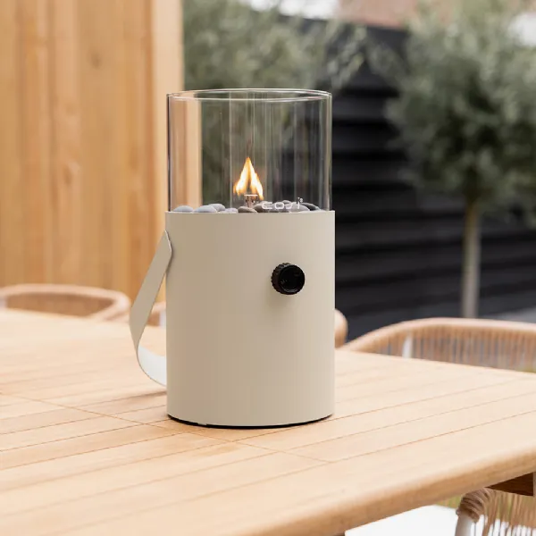 Portable Beige Outdoor Fire Lantern with Decorative Pebbles