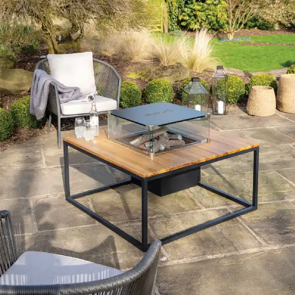 Black Metal Garden Square 100cm Fire Pit Table