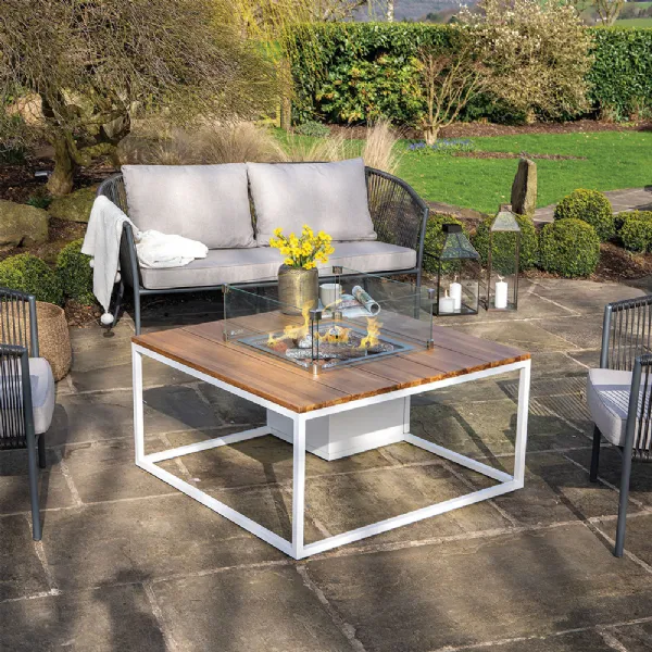 White Metal Garden 100cm Square Fire Pit Table