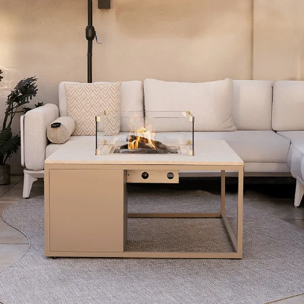 Beige Metal Outdoor 120cm Rectangular Fire Pit Table