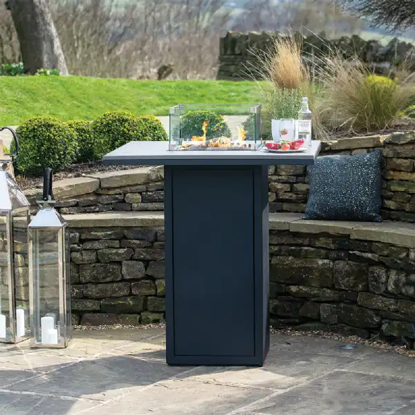 Black Metal Garden Square 100cm Fire Pit Bar Table Grey Top