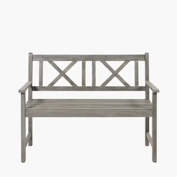 Antique Grey 3 Seater Acacia Wood Bench